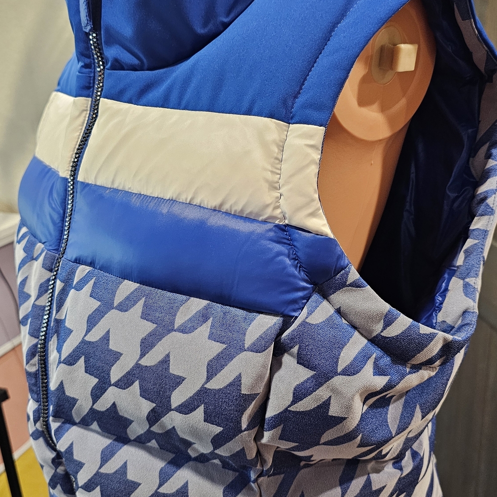 Spyder NWT Down Blue and White Houndstooth Puffer Vest - Picture 3 of 7